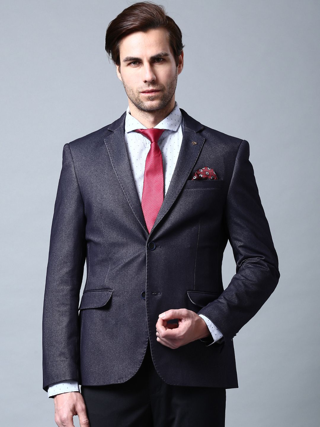 INVICTUS Blue Slim Fit Terylene Blazers
