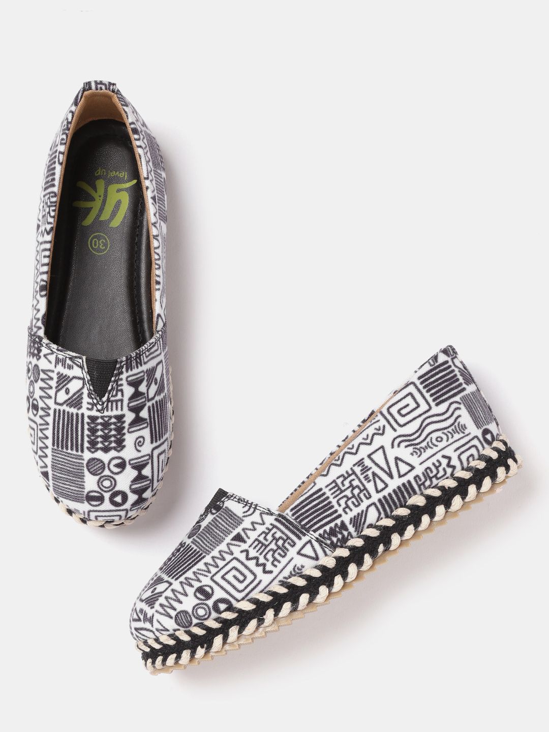 YK Girls Black & White Printed Espadrilles