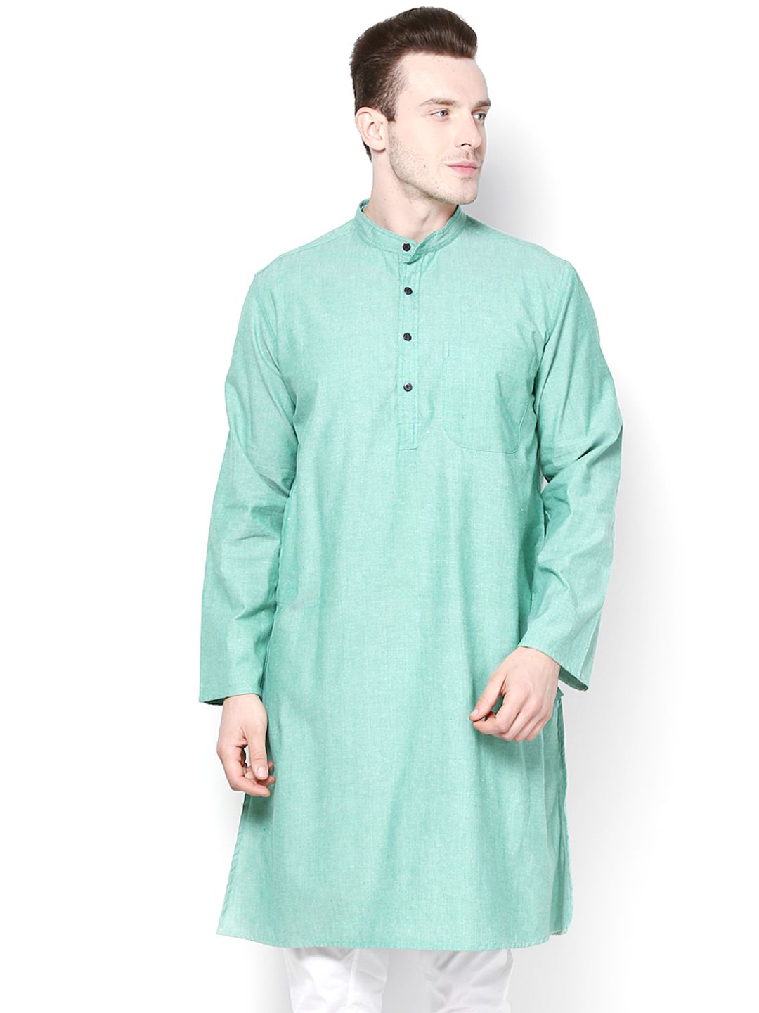 even Men Green Solid Straight Kurta
