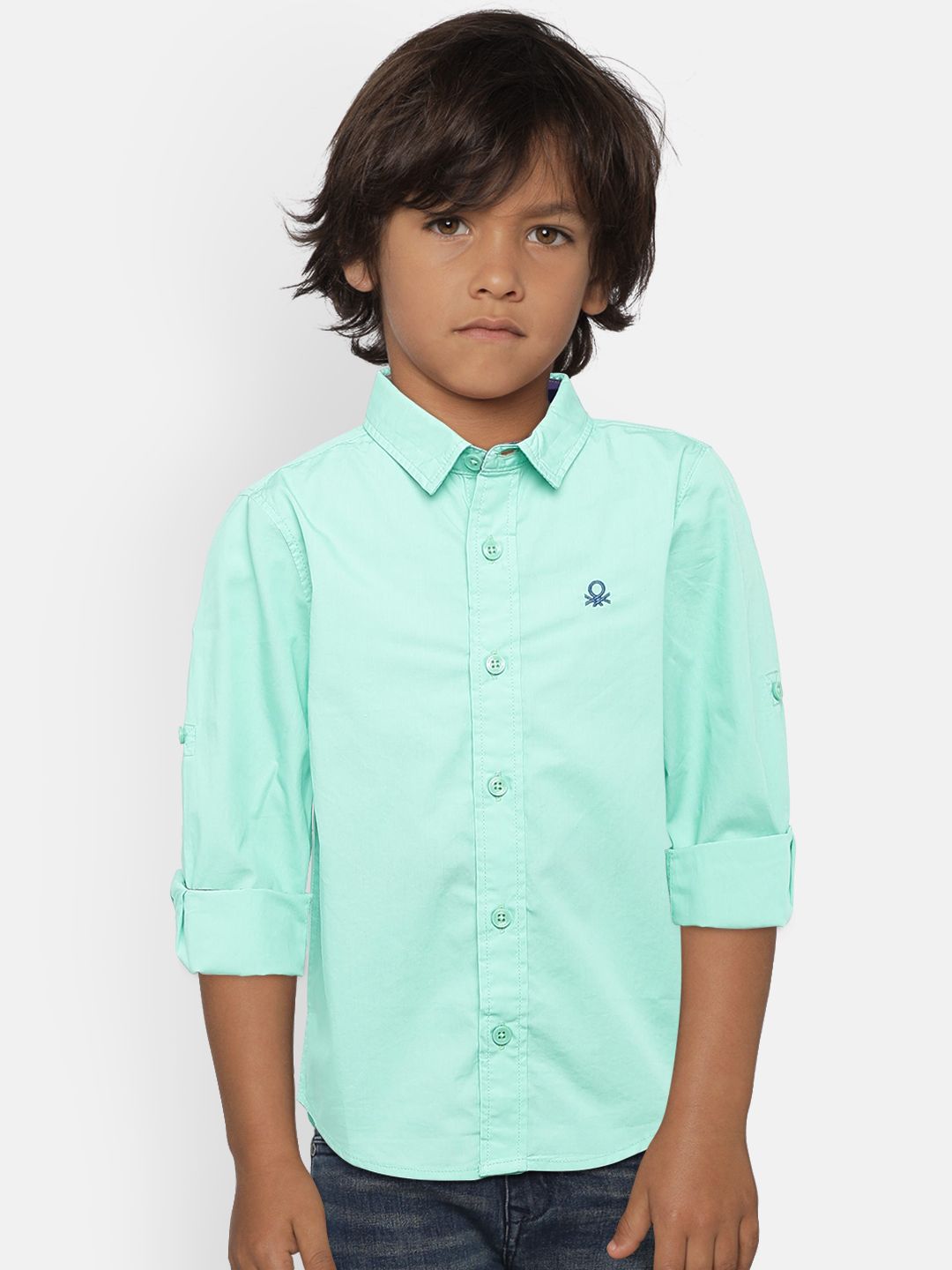 United Colors of Benetton Boys Sea Green Regular Fit Solid Casual Shirt