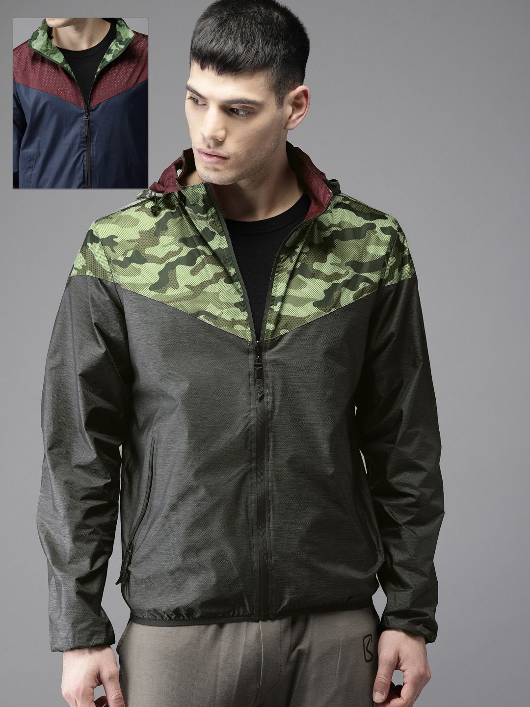 Moda Rapido Men Green Printed Lightweight Reversible Tailored Jacket