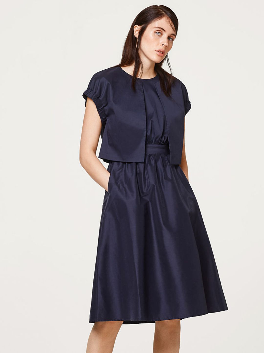 ESPRIT Navy Blue Solid Open Front Shrug